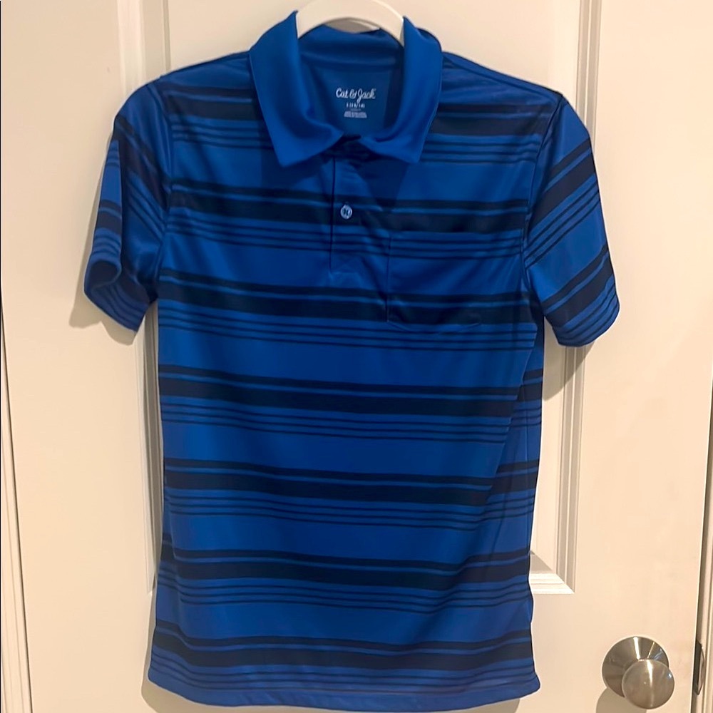 Cat & Jack Blue Striped Kids Polo Shirt.  Large, never worn NWOT
